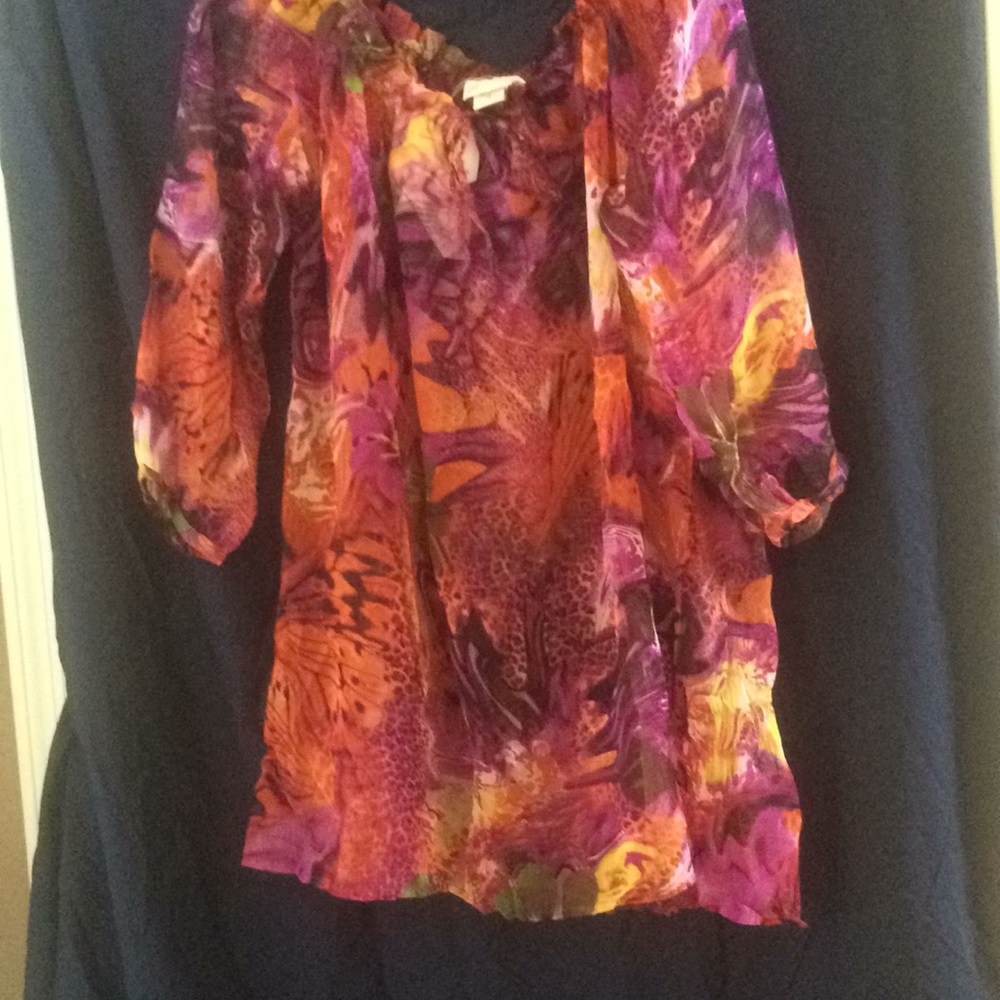 FINAL MARKDOWN Sheer new watercolor print peasant blouse medium